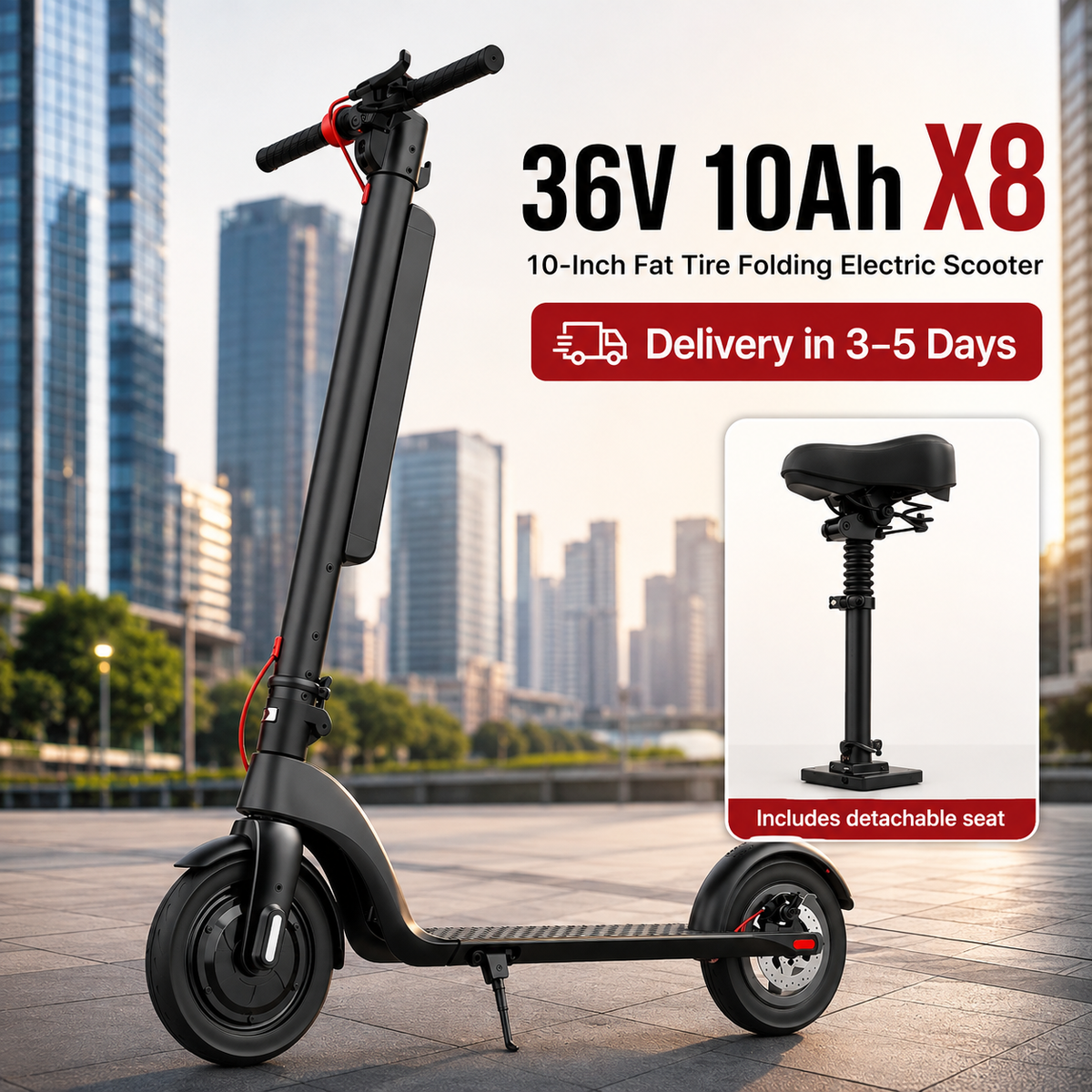 HX X8 Electric Scooter | 350W Motor, 10" Fat Tires & Foldable Design