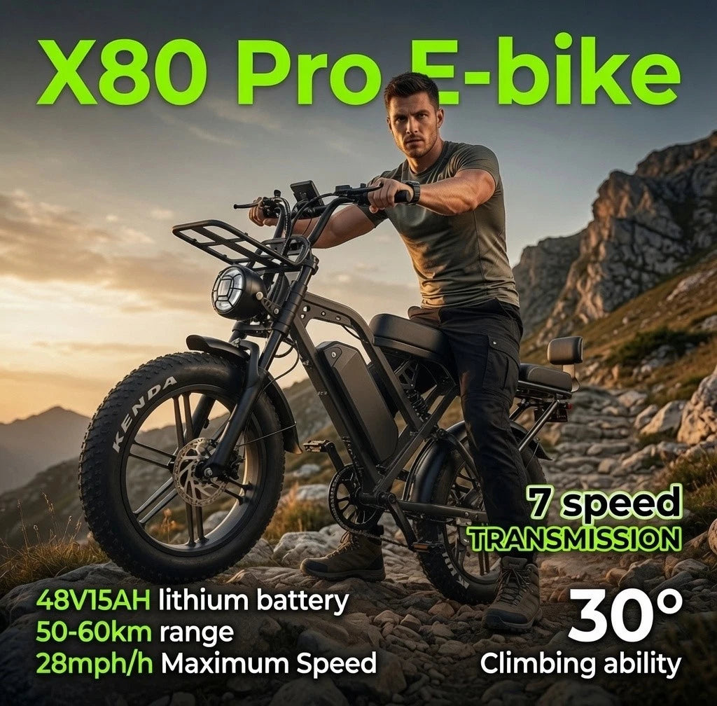 X80 Pro Electric Bike – 1000W 48V 15Ah Battery | Up to 37 Miles Range