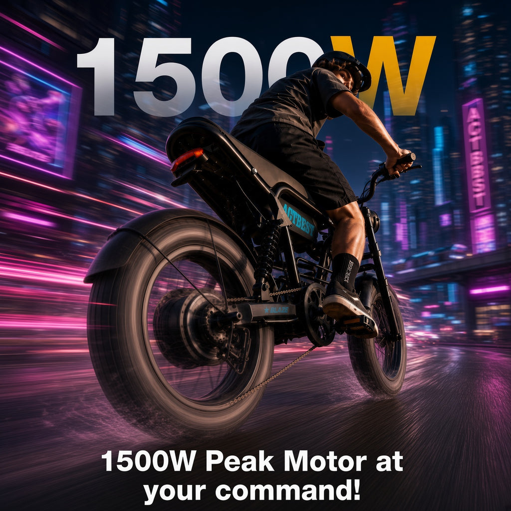 ACTBEST Blaze 1500W Peak Fat Tire Electric Bike – 48V 13Ah, Full Suspension, 25 MPH, Up to 55 Miles