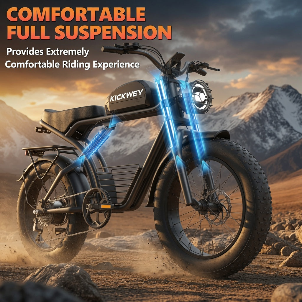 Kickwey K7 Electric bike 1500W Motor 48V 23AH Adult Electric bicycle 20 Inch Fat Tire 32MPH 7-Speed Mountain electric bike