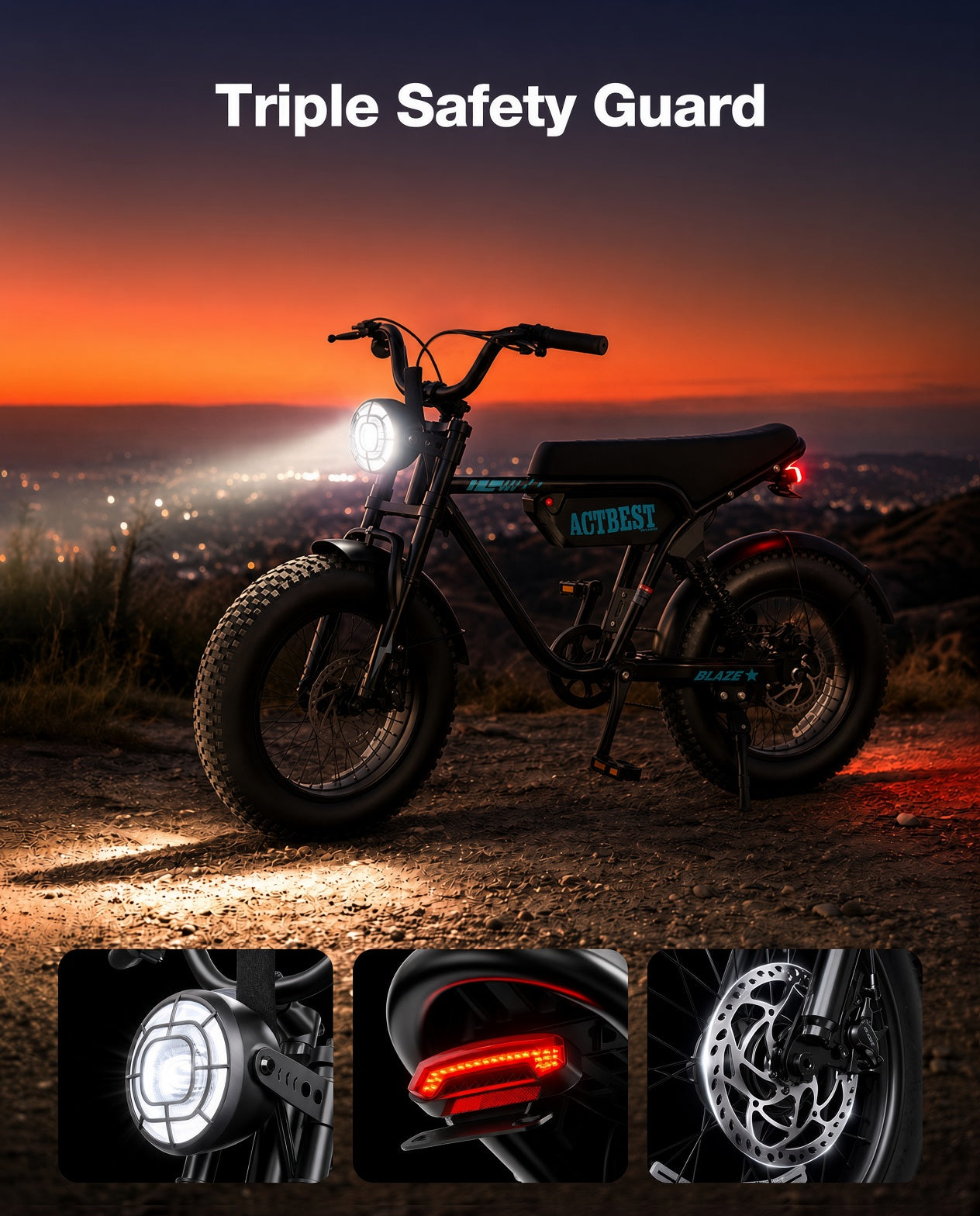 ACTBEST Blaze 1500W Peak Fat Tire Electric Bike – 48V 13Ah, Full Suspension, 25 MPH, Up to 55 Miles