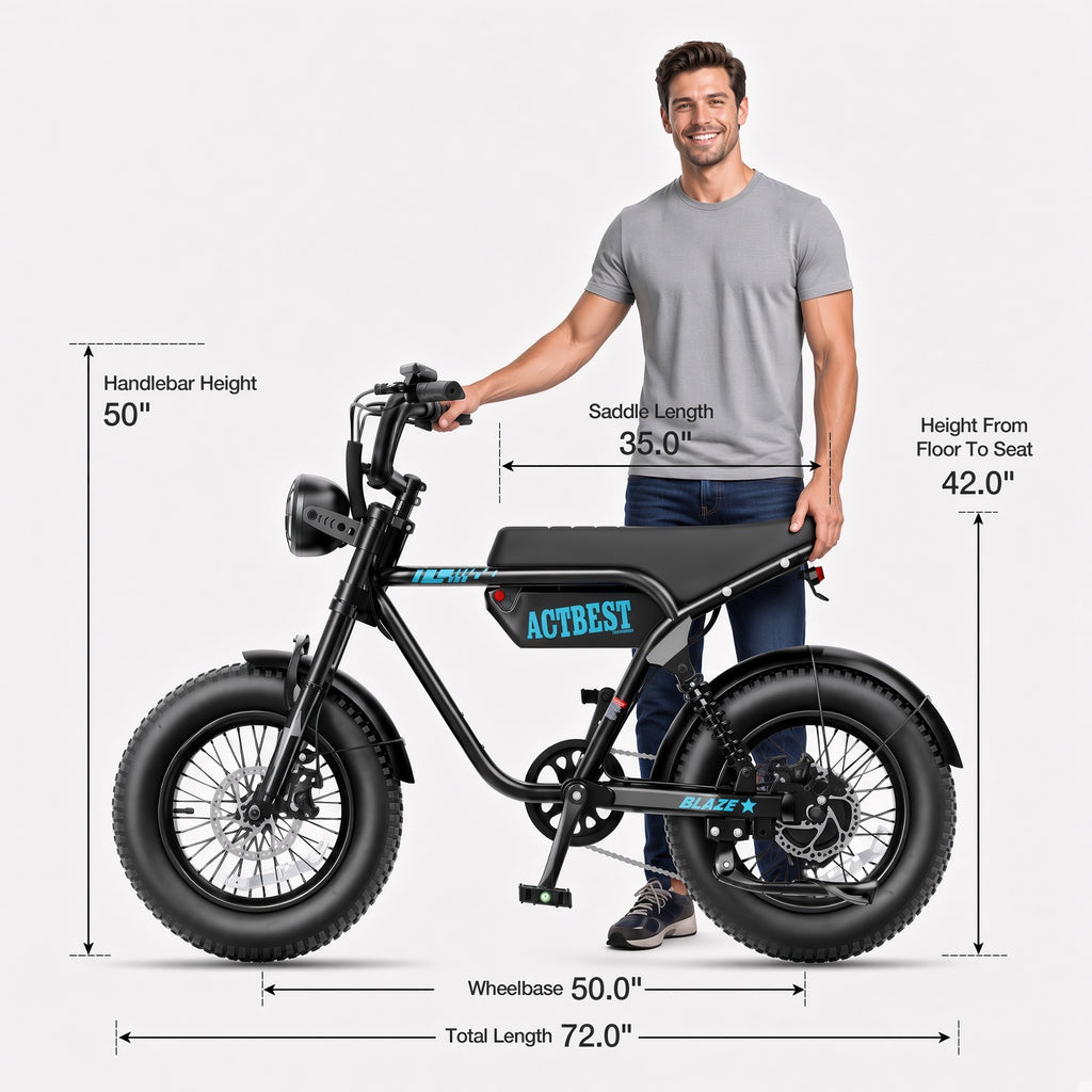 ACTBEST Blaze 1500W Peak Fat Tire Electric Bike – 48V 13Ah, Full Suspension, 25 MPH, Up to 55 Miles