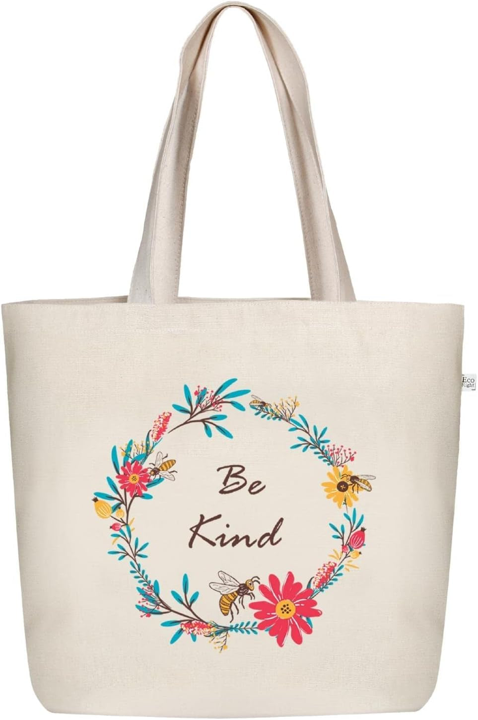 Ecoright Aesthetic Canvas Tote Bag for Women Large Zipper Tote Bags with Pocket, Womens Tote Bag for Yoga, Work, Beach