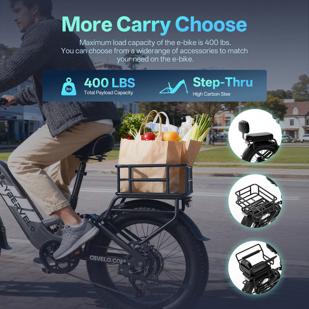 EK12 Electric Bike for Adults 1500W Peak, 48V 20Ah Battery, Up to 80 Miles Range, 20" Step-Thru Commuter E-Bike