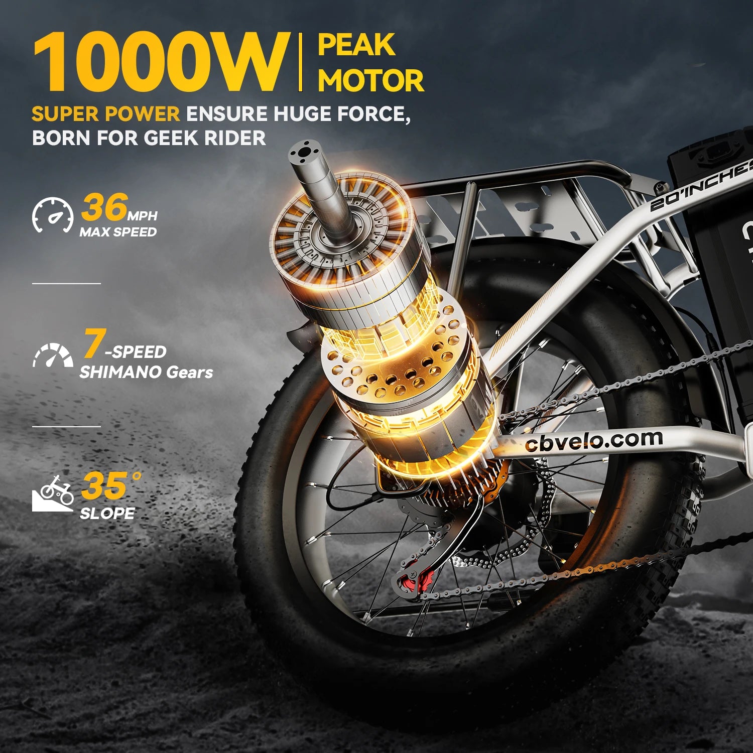 EK4 1000W Peak Foldable Electric Bike – 28+ MPH, Up to 80 Miles, 48V Removable Battery, 20" Fat Tire E-Bike