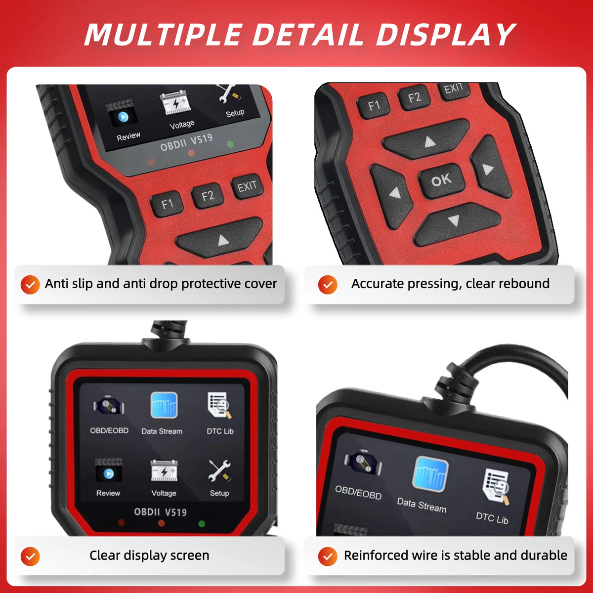 V519 OBD2 Scanner Car Diagnostic Tool – 2.8" Color Screen Check Engine Code Reader for OBD II Vehicles
