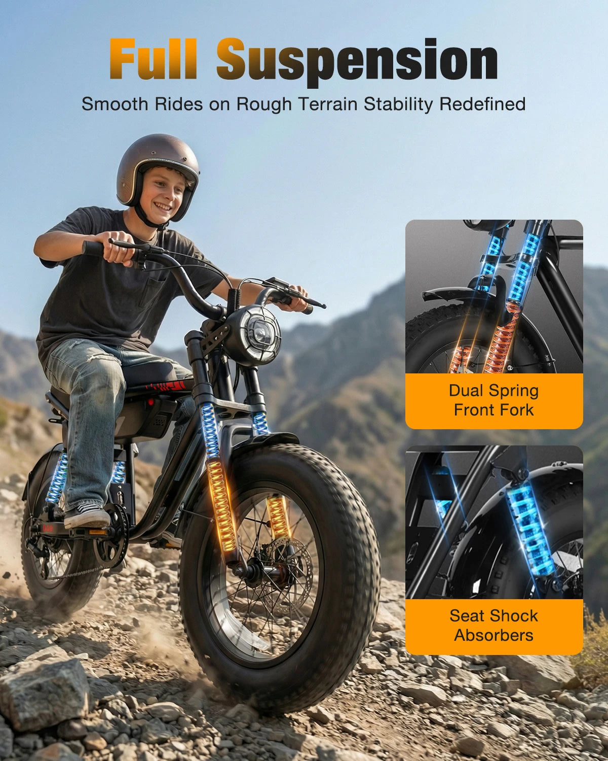Hopepeak D10 1200W Peak Electric Bike – 16" Fat Tire Full Suspension Off-Road Ebike 🚵⚡