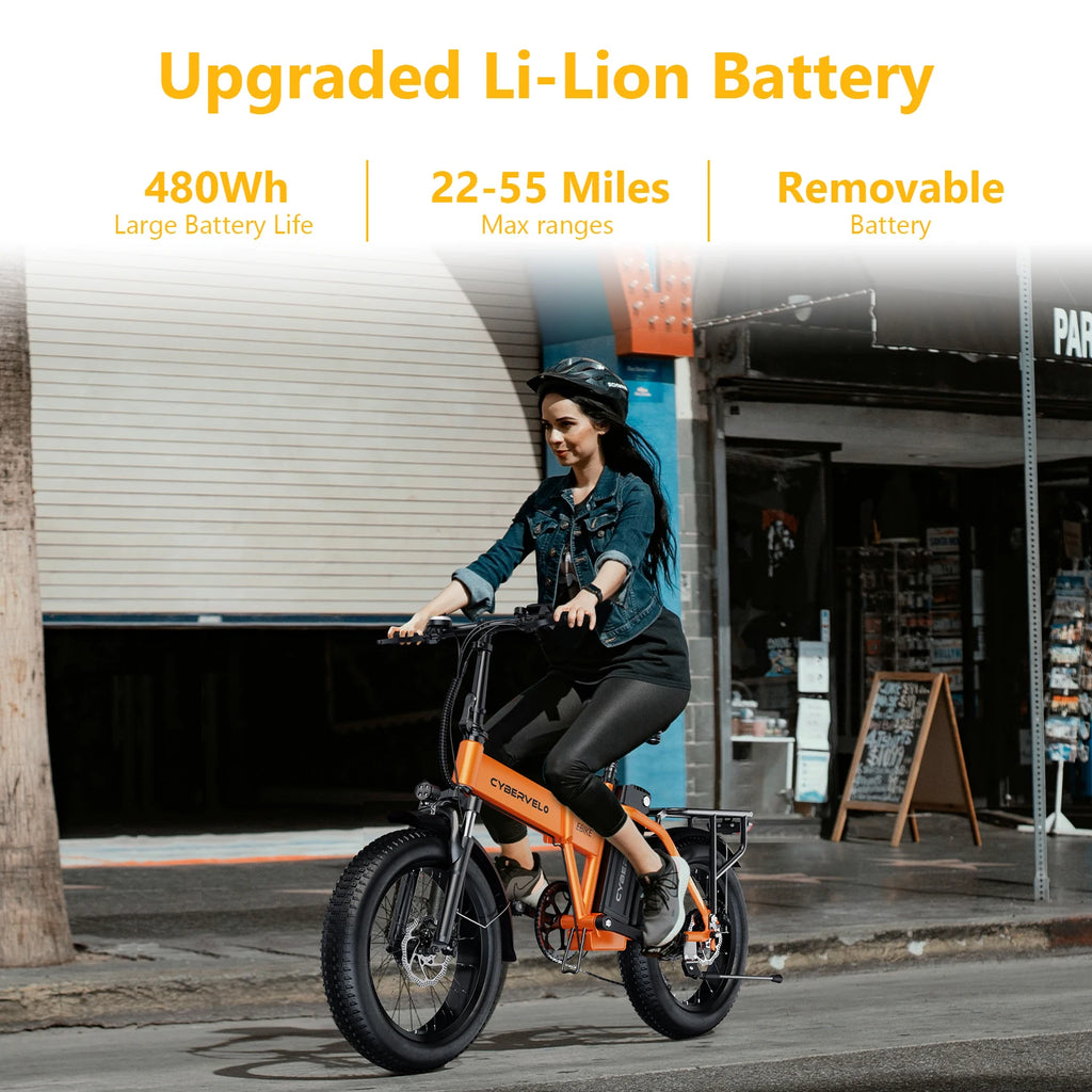 EK4 1000W Peak Foldable Electric Bike – 28+ MPH, Up to 80 Miles, 48V Removable Battery, 20" Fat Tire E-Bike