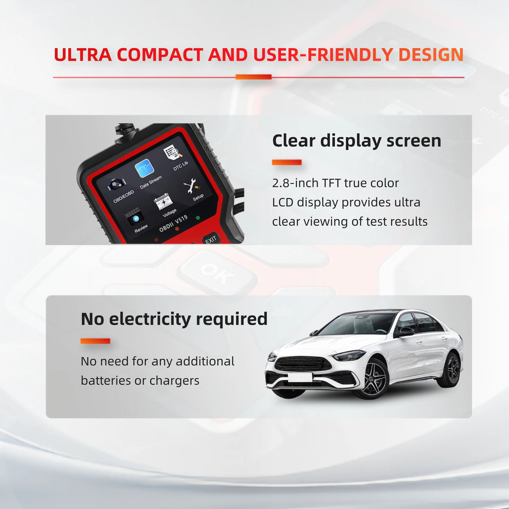 V519 OBD2 Scanner Car Diagnostic Tool – 2.8" Color Screen Check Engine Code Reader for OBD II Vehicles