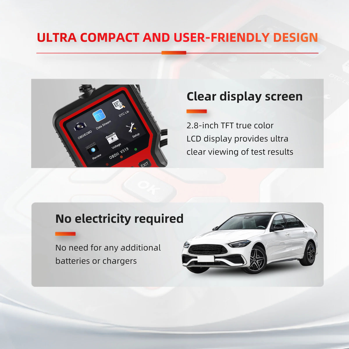V519 OBD2 Scanner Car Diagnostic Tool – 2.8" Color Screen Check Engine Code Reader for OBD II Vehicles