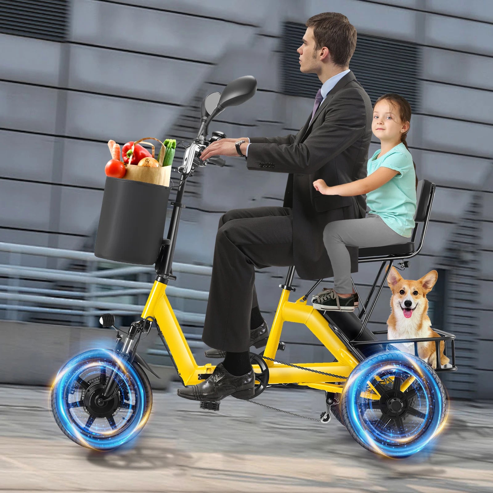 500W Peak Electric Trike Bike for Adults – Folding 3 Wheel Ebike with 480Wh Removable Battery, Step-Thru Frame, 2-Seat Design, Up to 45 Miles Long Range, Stable Electric Tricycle for Parents & Family Rides