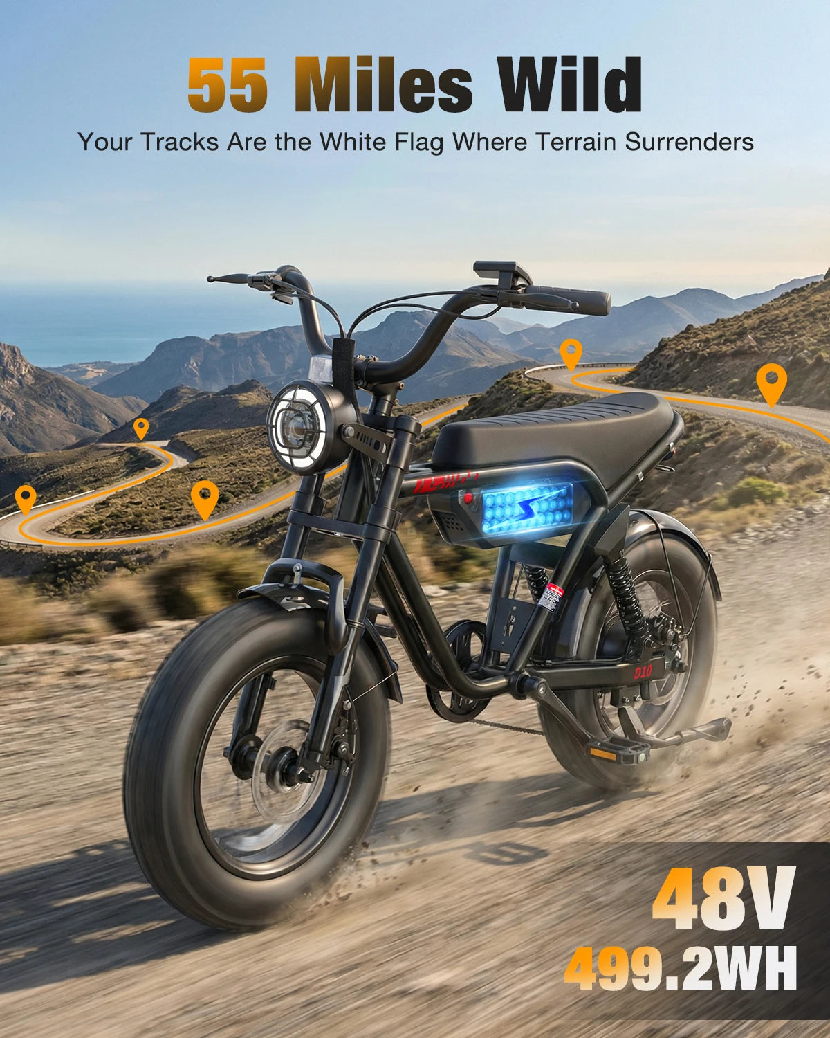Hopepeak D10 1200W Peak Electric Bike – 16" Fat Tire Full Suspension Off-Road Ebike 🚵⚡