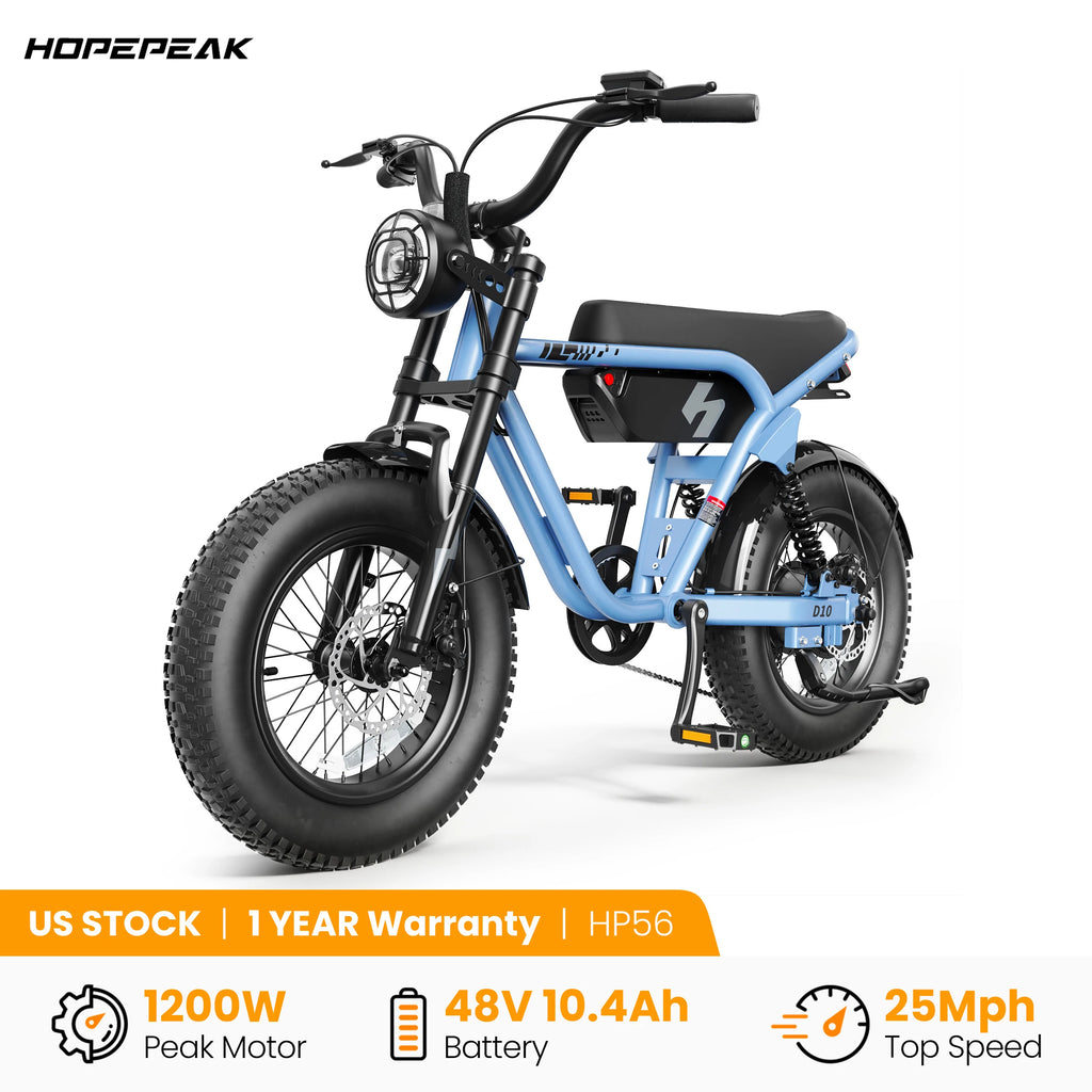 Hopepeak D10 1200W Peak Electric Bike – 16" Fat Tire Full Suspension Off-Road Ebike 🚵⚡
