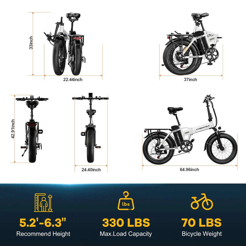 EK4 1000W Peak Foldable Electric Bike – 28+ MPH, Up to 80 Miles, 48V Removable Battery, 20" Fat Tire E-Bike