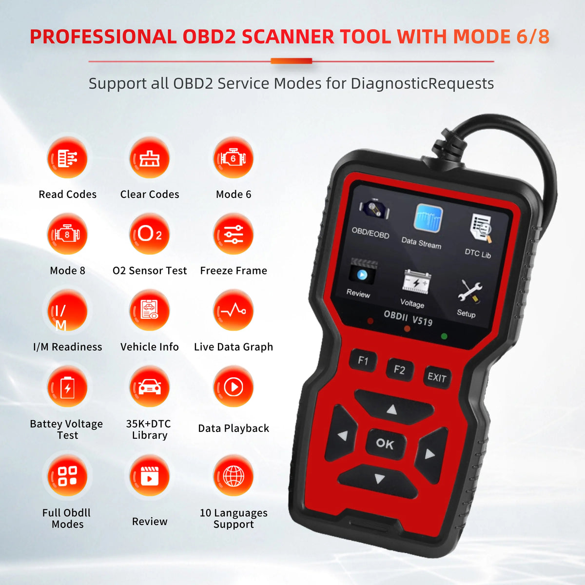 V519 OBD2 Scanner Car Diagnostic Tool – 2.8" Color Screen Check Engine Code Reader for OBD II Vehicles